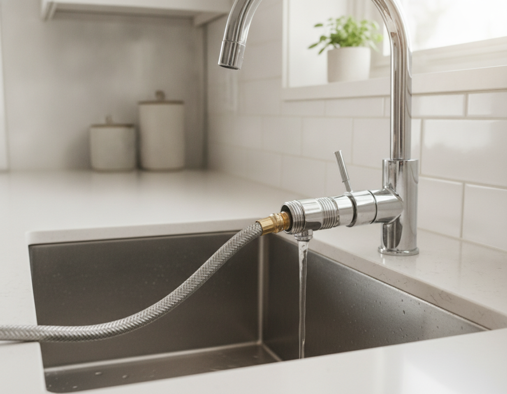 Connecting Indoor Plumbing to Outdoor Hoses with a Sink Faucet To Hose Adapter